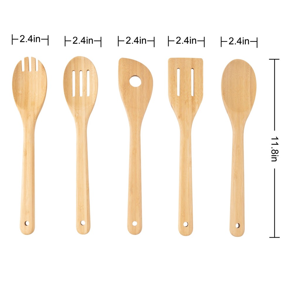 5pk Bamboo Spoons for Cooking, Kitchen Essential Tools Set