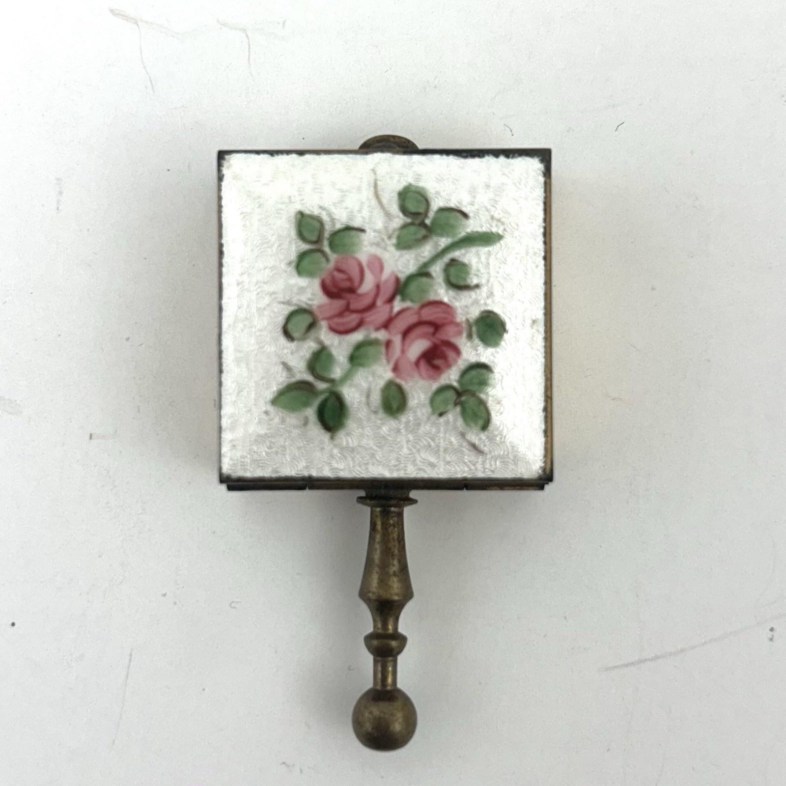 Vintage Personal Ashtray Enamel Rose Floral Pocket Purse Ashtray Silent Butler