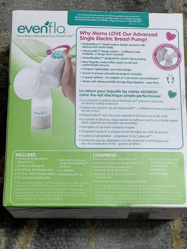 EVENFLO Advanced Single Electric Breast Pump Compact Lightweight Portable New