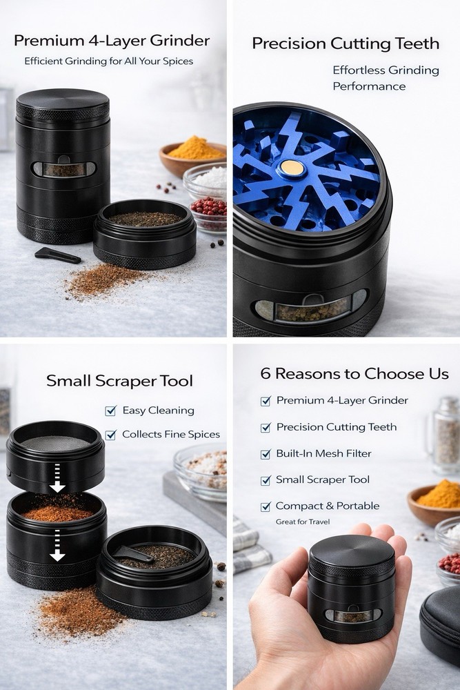 5 Pack Manual Spice Grinder Mixed Colors 4 Layer Kitchen Crusher Bulk