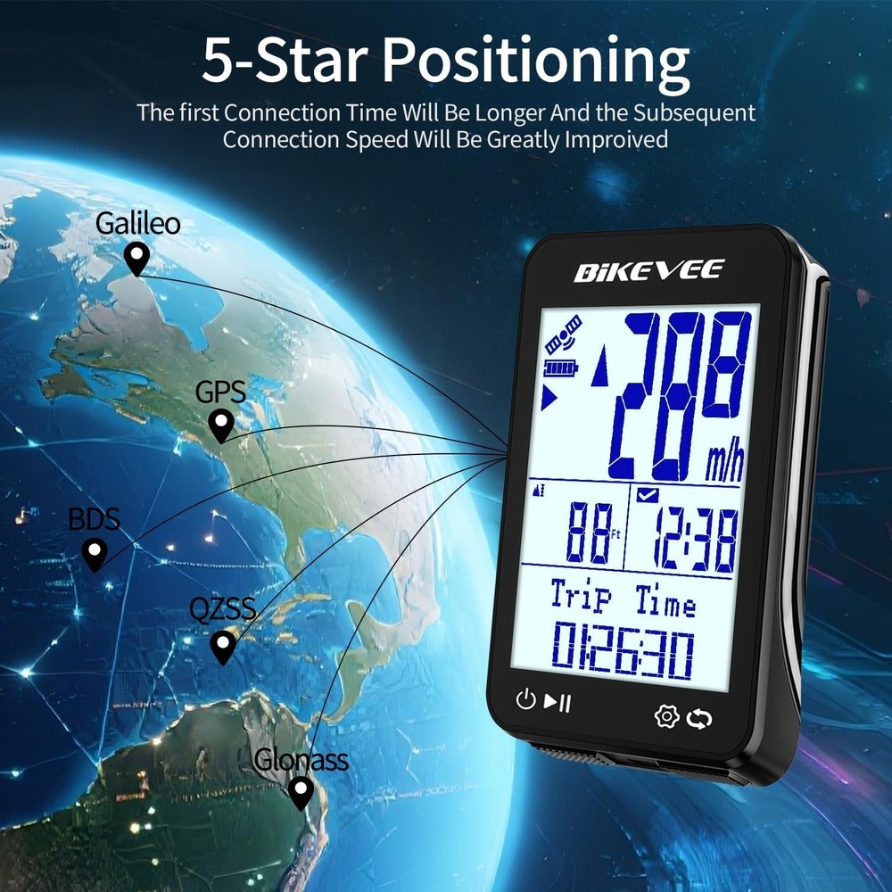 Precision Cycling Tracker - Waterproof GPS Speedometer in Black with LCD Display