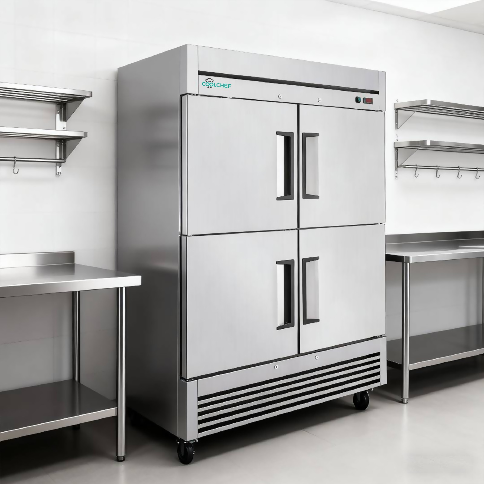 54"Commercial Freezer 49Cu.Ft 4 Door Stainless Steel -8~0℉ Air Cooling 6 Shelves