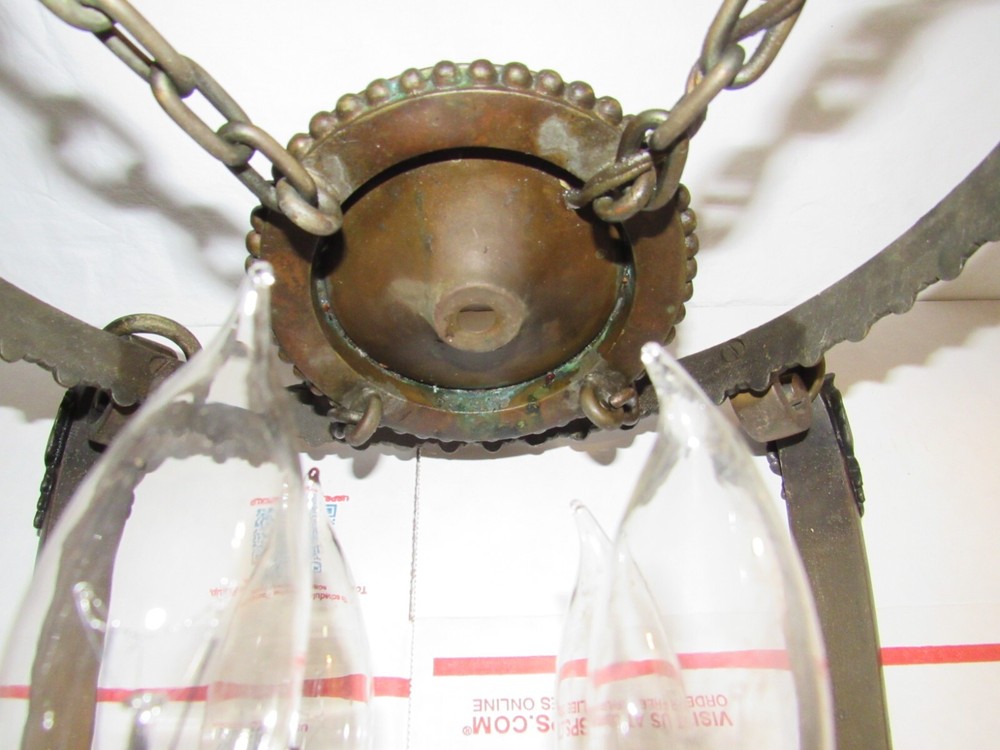 ANTIQUE BRONZE GOTHIC HANGING LIGHT WITH 4 DEVIL HEADS