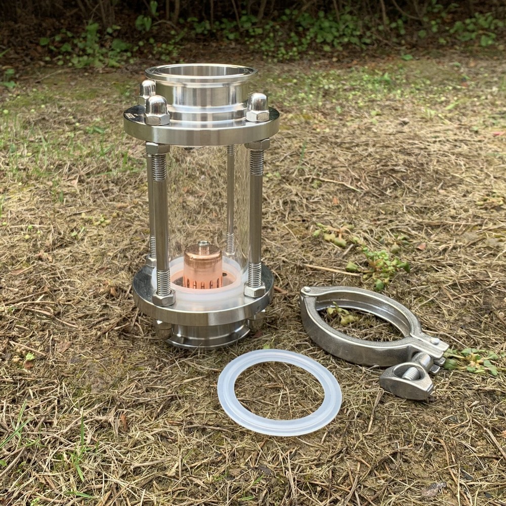 2" Stainless Tri Clamp Glass Reflux Column Section with Copper Bubble Plate