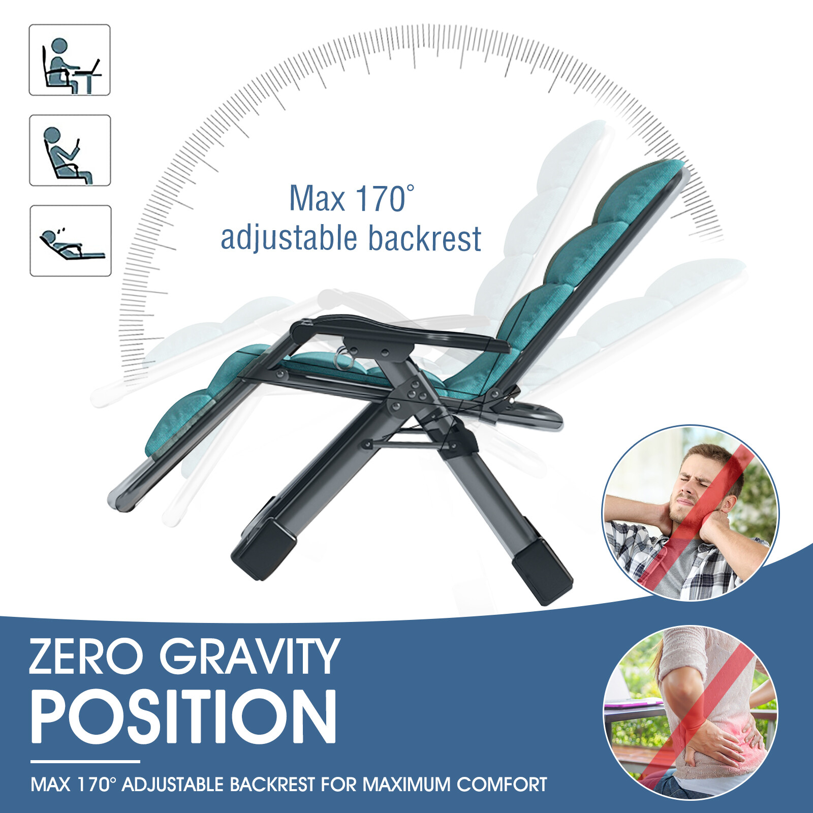 NAIZEA Zero Gravity Chair, Premium Lawn Recliner Folding Chaise Lounge & Cushion