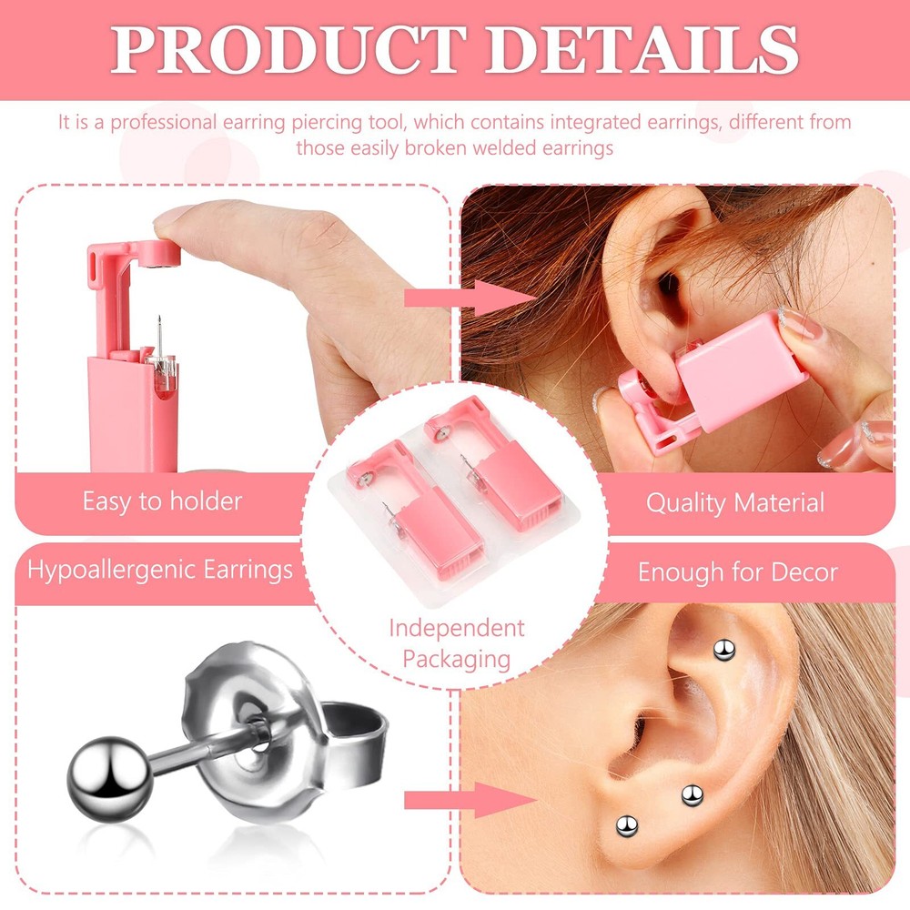 6 Pack Disposable Ear Piercing Kit Self Ear Piercing Gun with Earring Studs