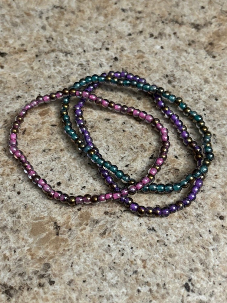 Handmade Beaded Stretch Bracelets Triple Stack 0238