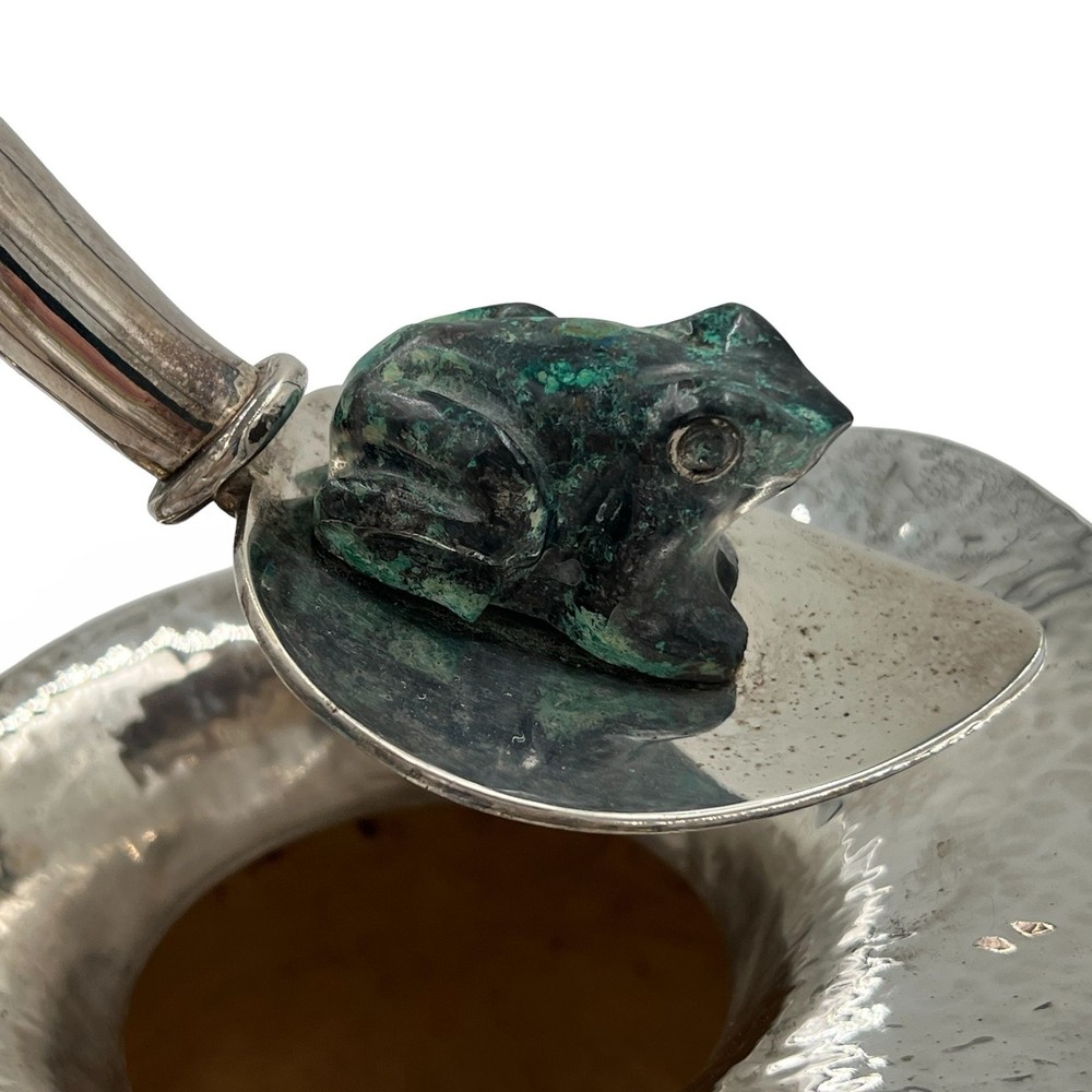 Los Castillo Hammered Silver Pitcher With Malachite Frog Accent & Decorative Inl