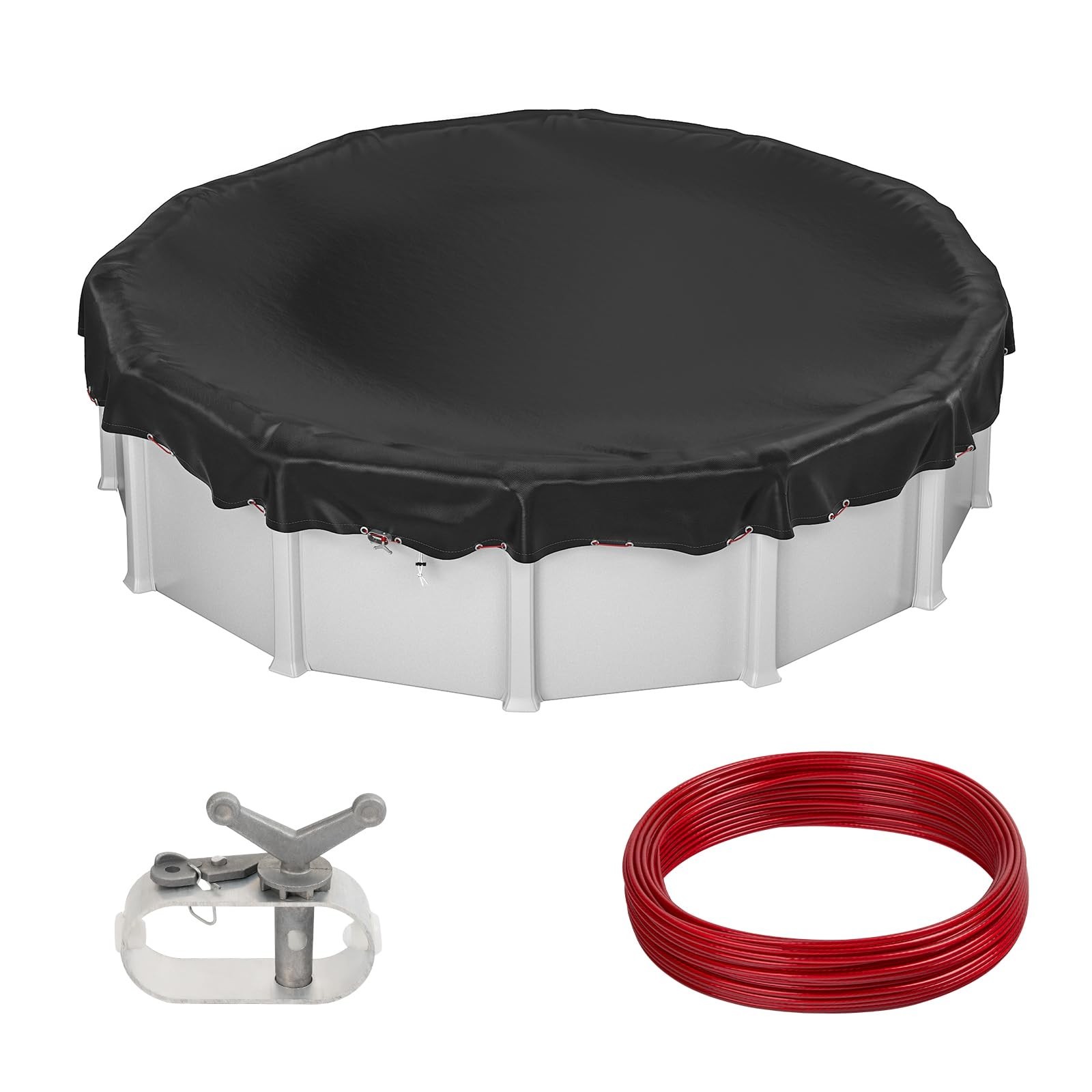Round Pool Cover Heavy Duty Winter Pool Cover for 15 FT Above Ground Pool #Black