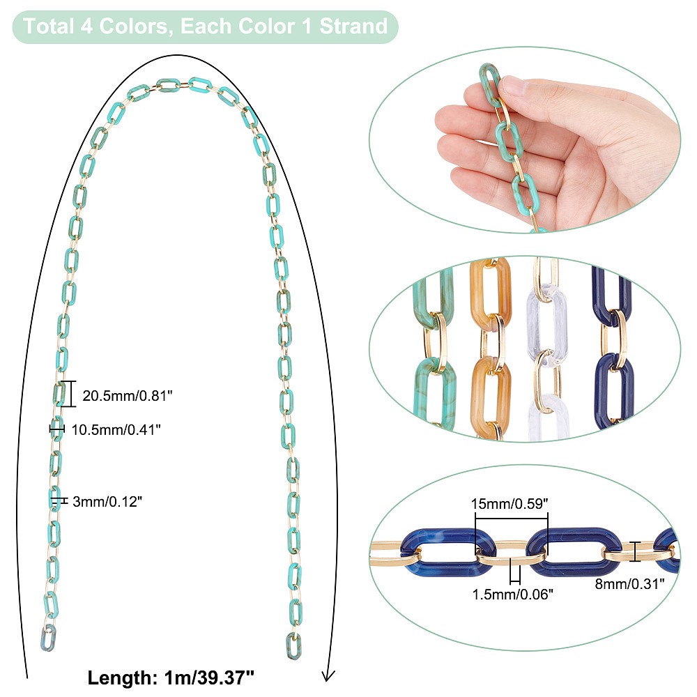 4strands Handmade Acrylic & Aluminium Cable Chains Imitation Oval