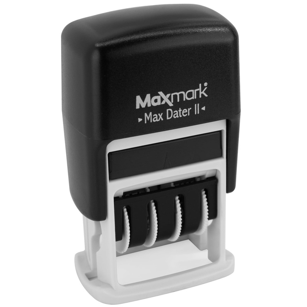 MaxMark Self-Inking Rubber Date Office Stamp with Entered Phrase & Date - Bla...