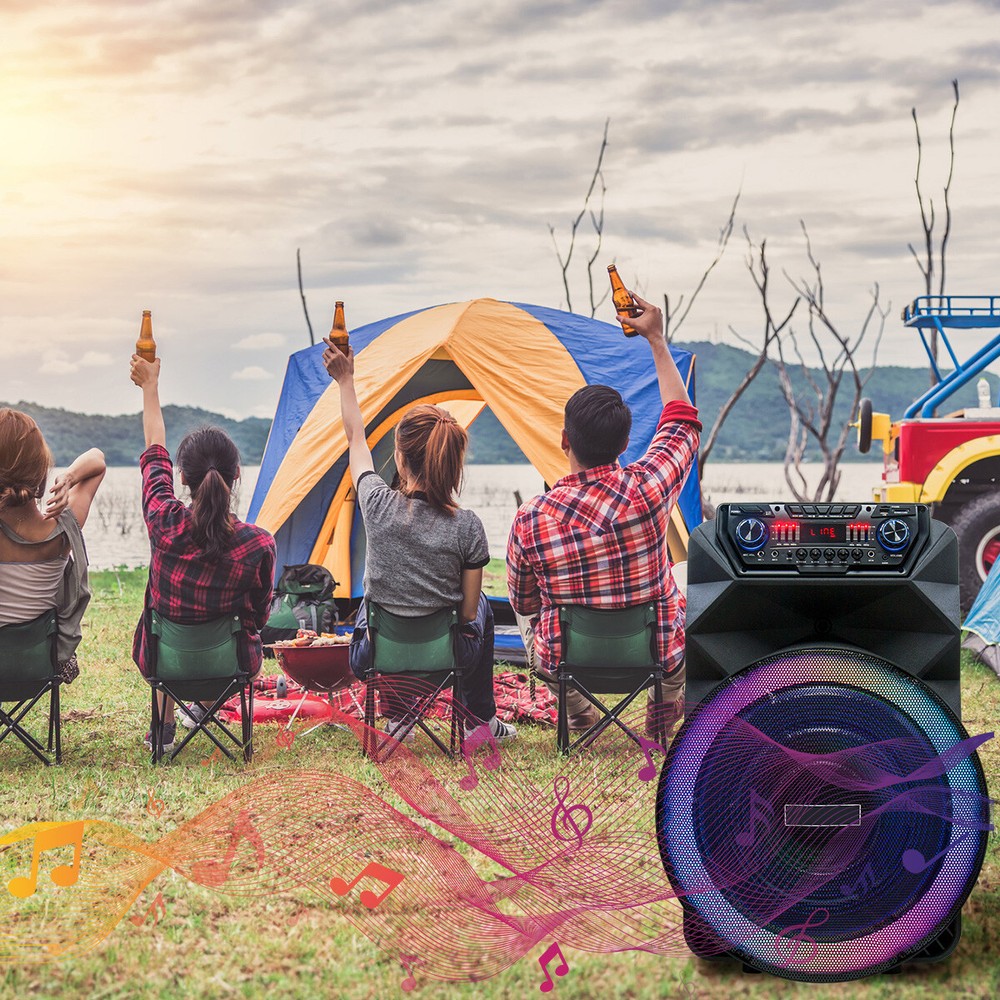 18" Portable Bluetooth Speaker Deep Bass With Remote Control Wireless Microphone