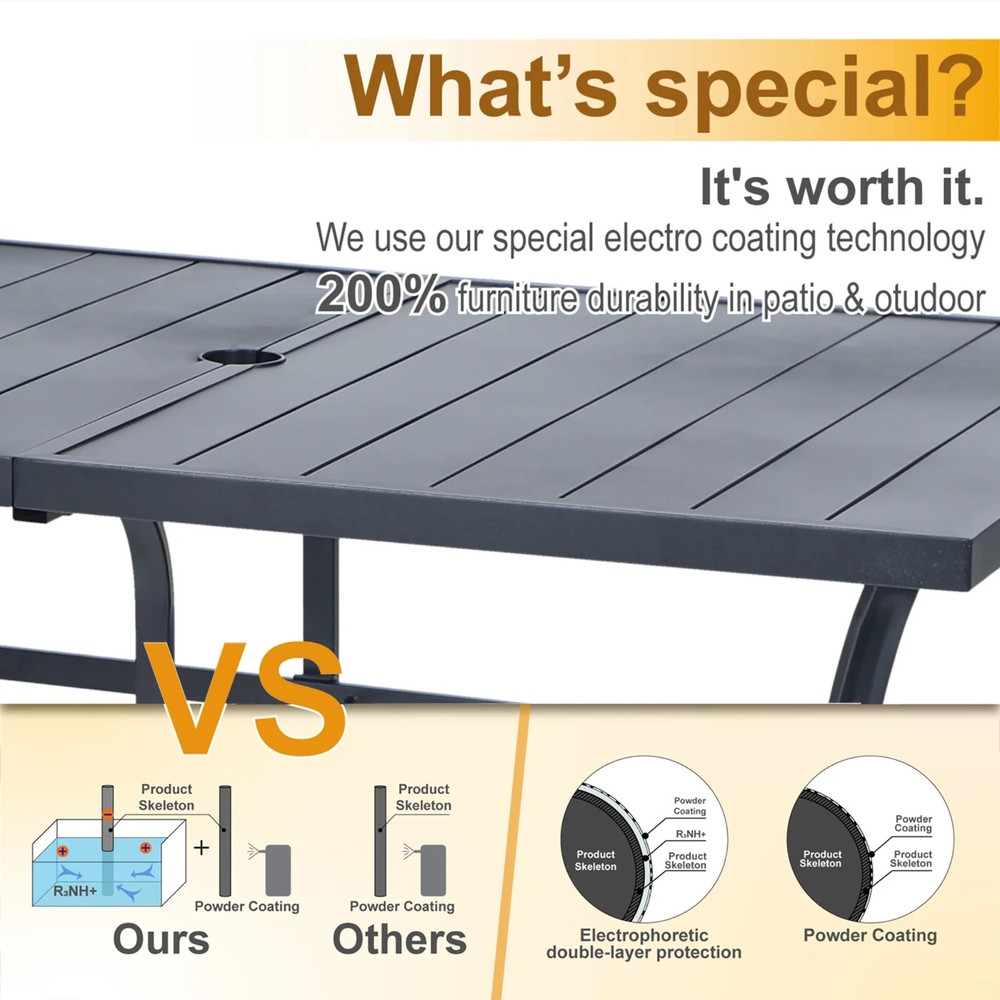 Outdoor Table Patio Dining Table Rectangular Metal Table for 6 Person