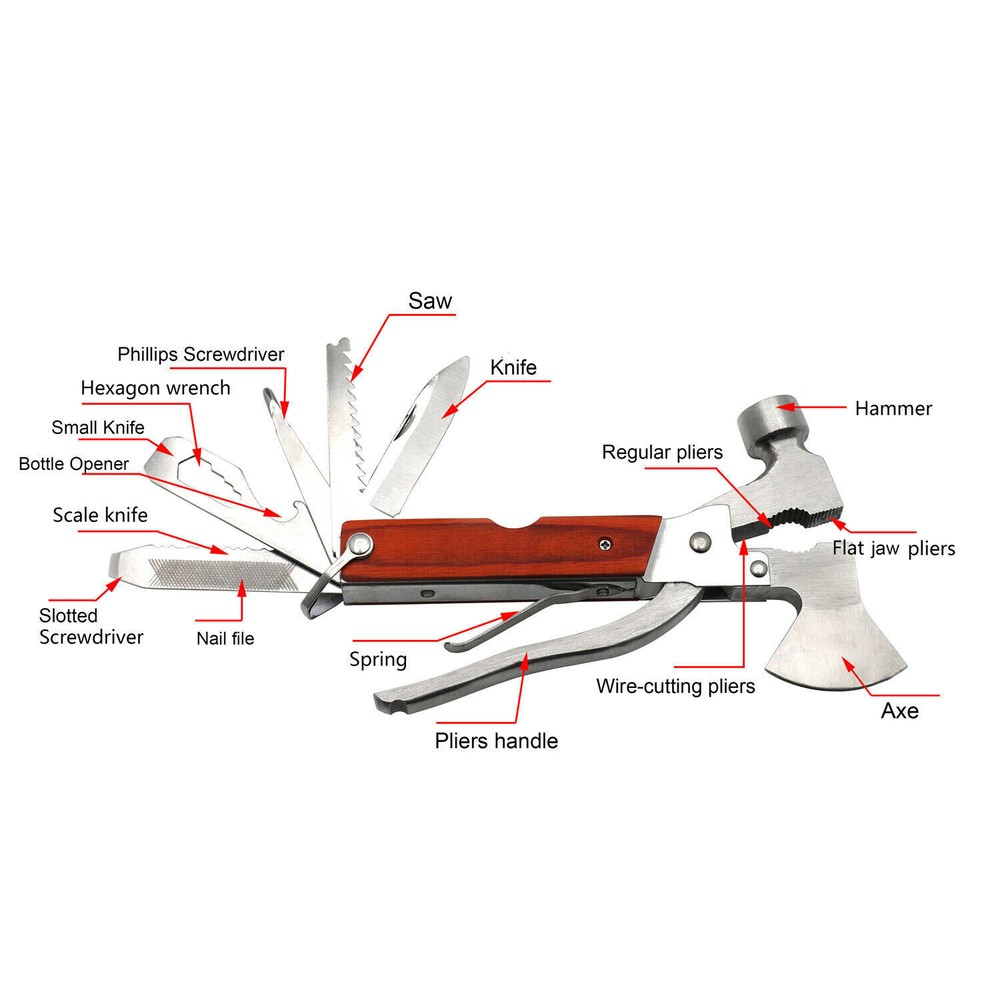 Multi function Outdoor Camping Emergency Survival Tools Axe Hatchet Hammer Plier