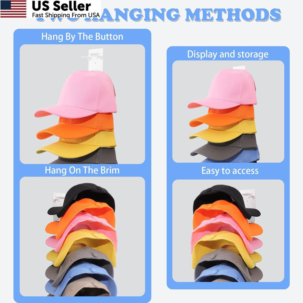 Hat Organizer for Baseball Caps, 2 Pack Rack Wall Hold 2 Pack, White
