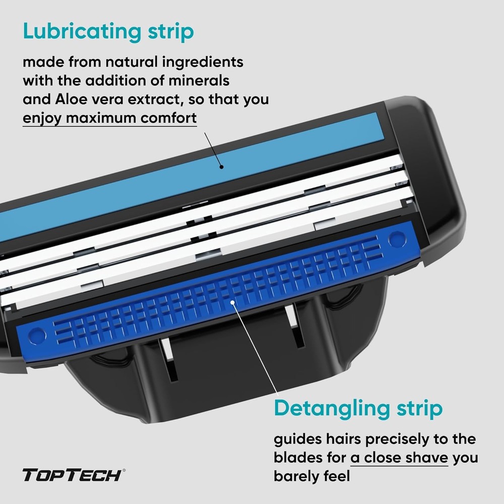 Replaceable Cartridges for Manual Shaving Razor - 3-Blade Technology Refills