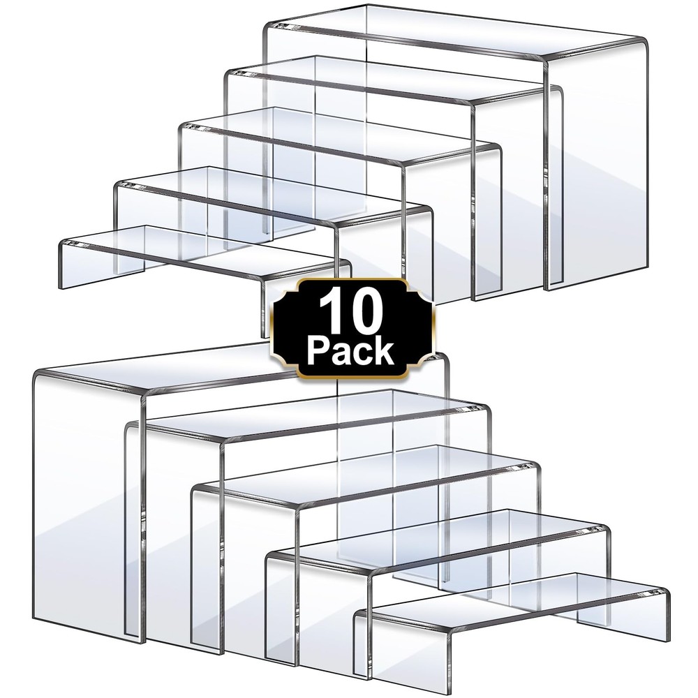 Large Acrylic Display Risers Set of 10 - Clear Rectangular Shelves for Cupcakes