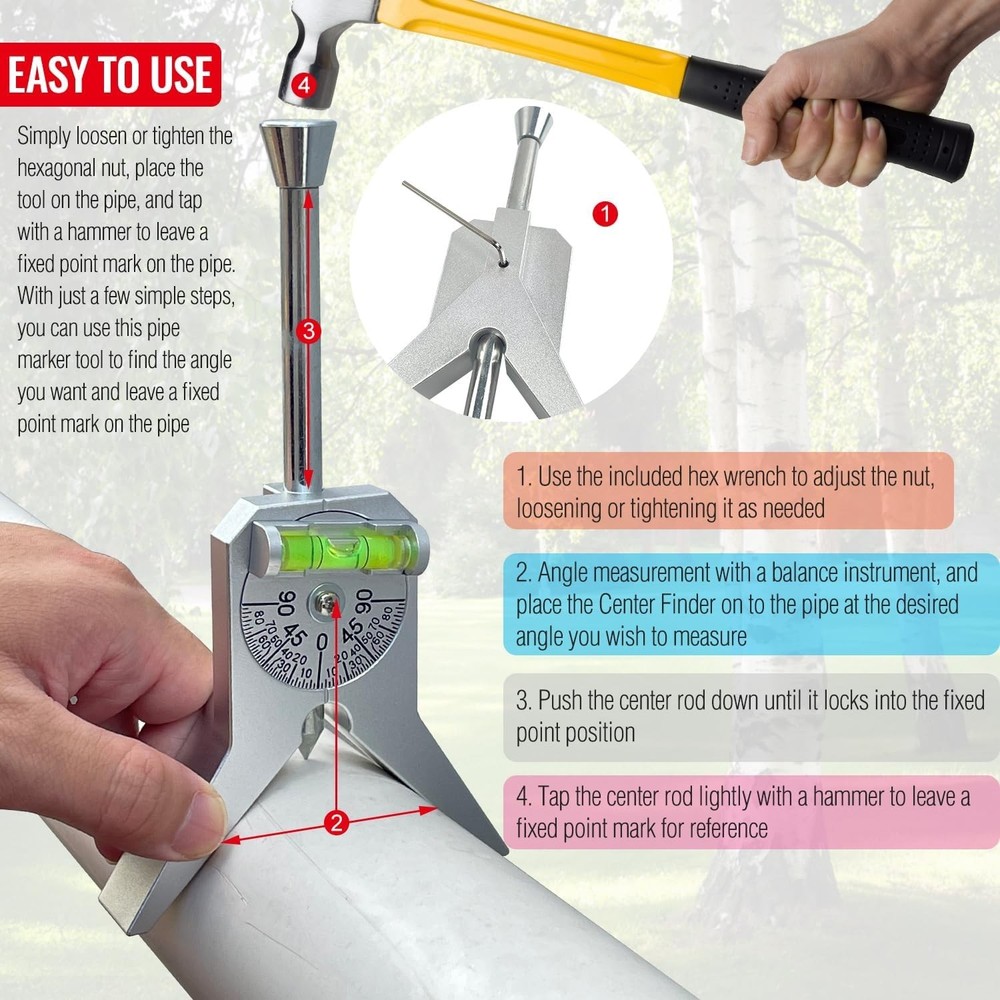 Upgraded Pipe Center Finder, Pipefitter Tool with Centering Head, Pipe Marker Ce