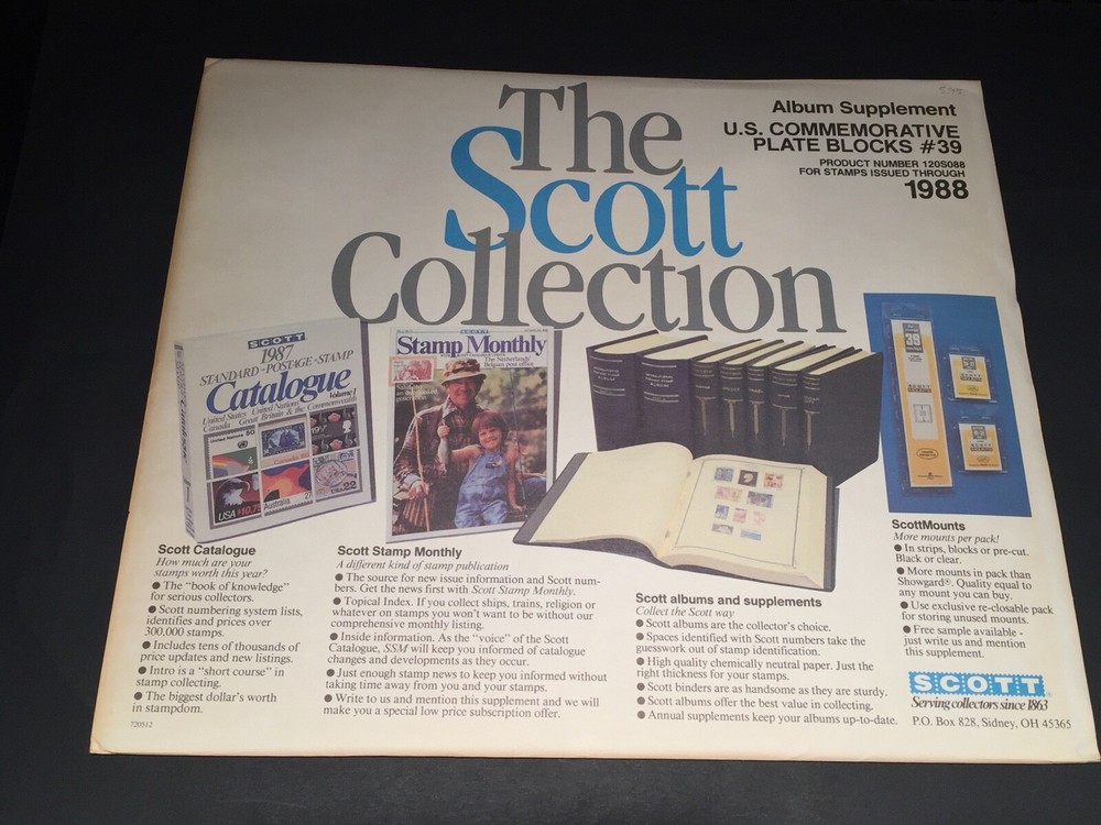 Scott Plate Block Commemorative Album Pages Quad Drilled Supplement #39-1988