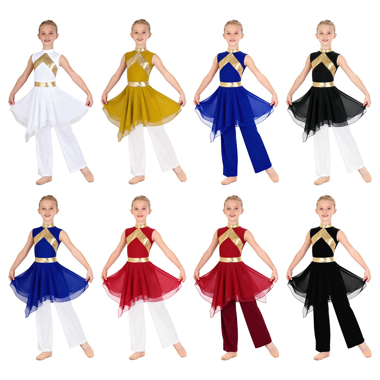 US Girls Praise Dance Outfits Liturgical Worship Dance Dress with Wide Leg Pants