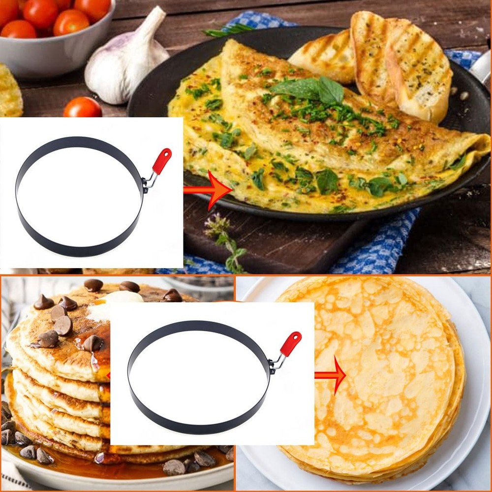 6 Pcs Professional Egg Ring Pancake Ring Set,8" Large Omelette Ring,6" Pancak...