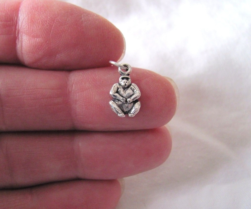 Very small Sterling Silver Gorilla mini tiny charm.