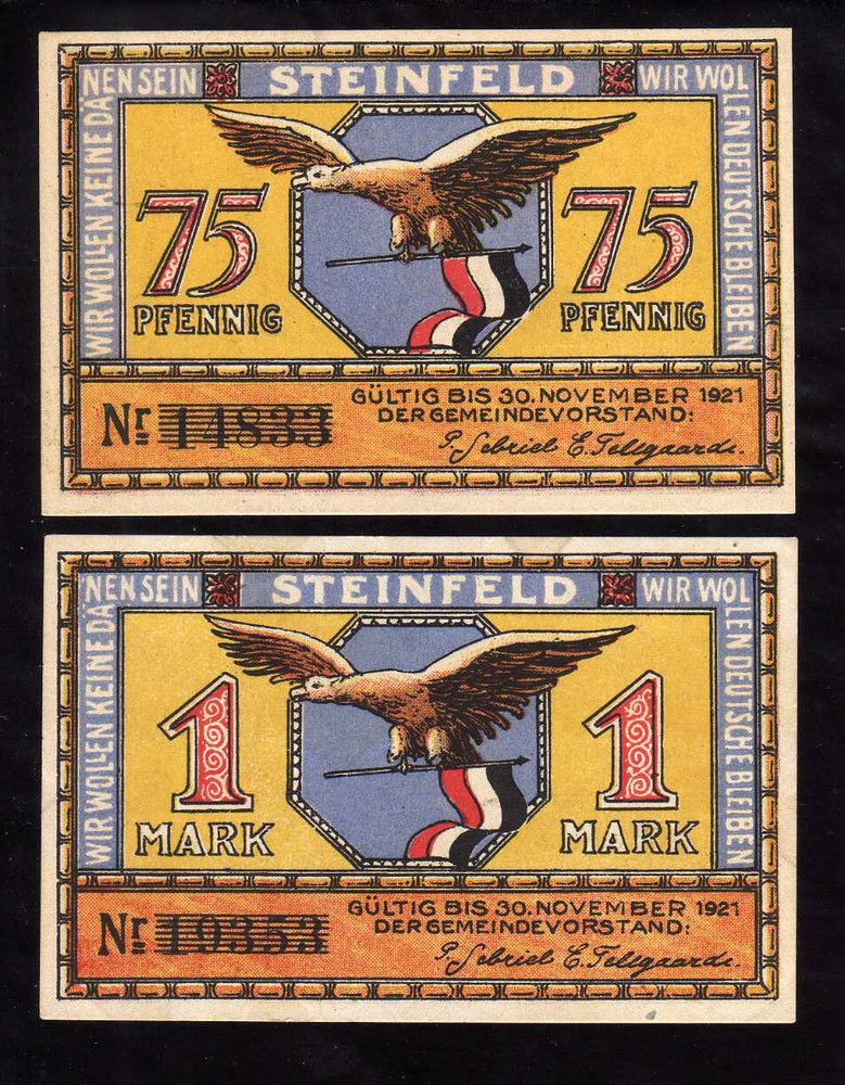 STEINFELD - GERMANY NOTGELD -  75 PFENNIG, 1 MARK