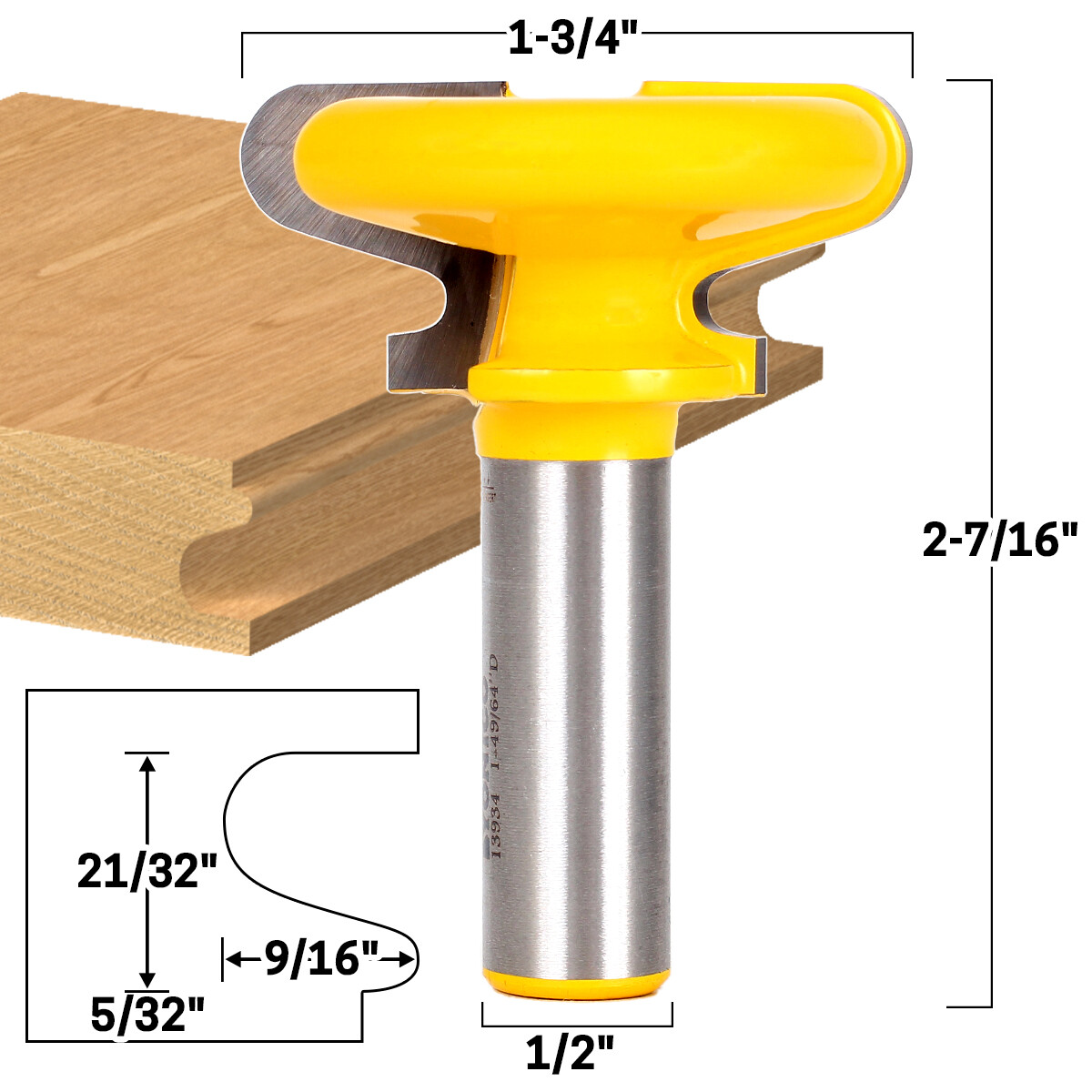 1-3/4" Finger Grip Router Bit - 1/2" Shank - Yonico 13934