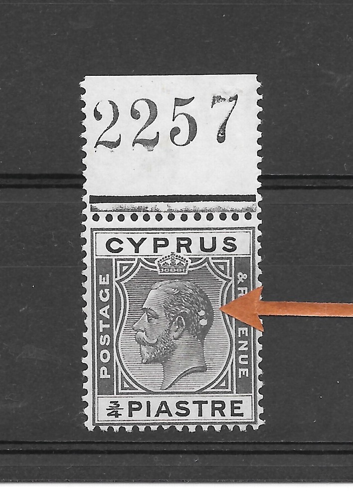 Cyprus Error 1925 3/4Pi Brownish black, White Dots Error Mint Never Hinged **