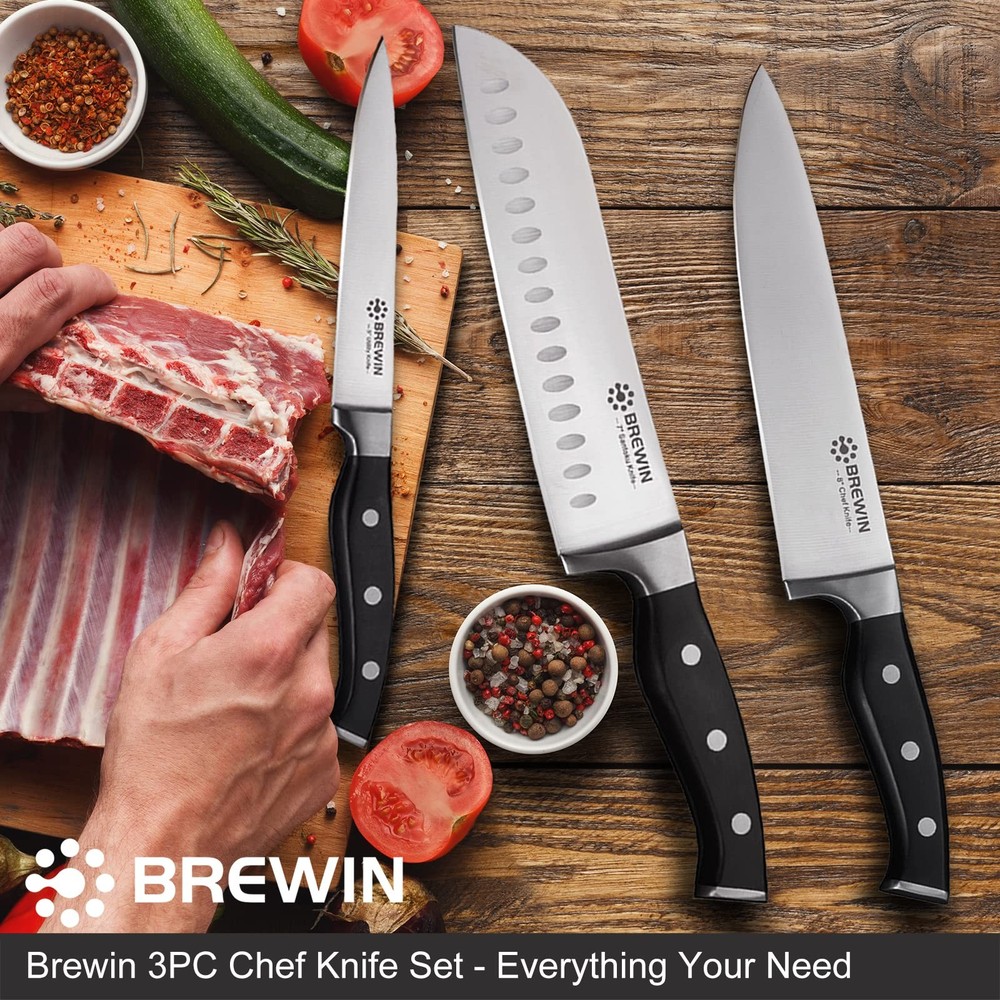 Professional Kitchen Knives, 3PC Chef Knife Set Sharp Knives for Kitchen High...