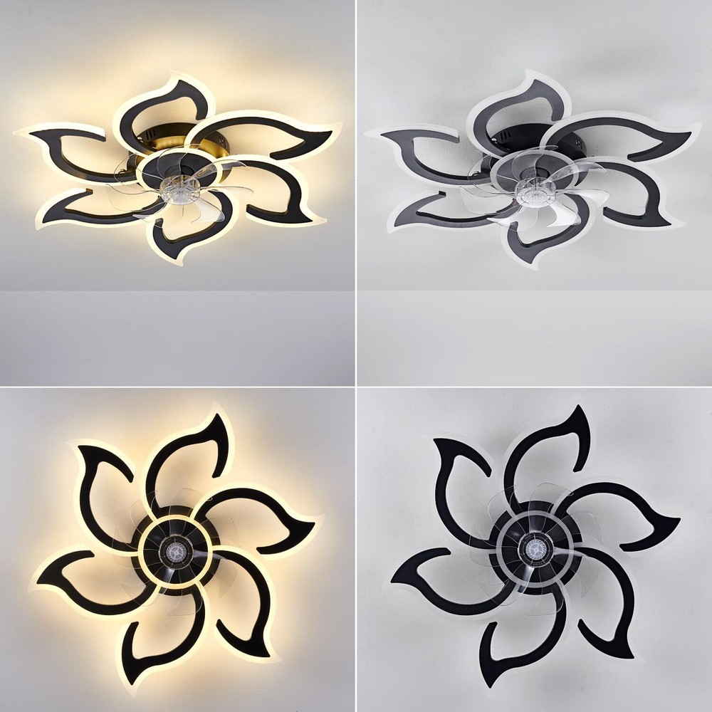 Black Ceiling Fan with Lights, 35" Modern Light 35"-Black