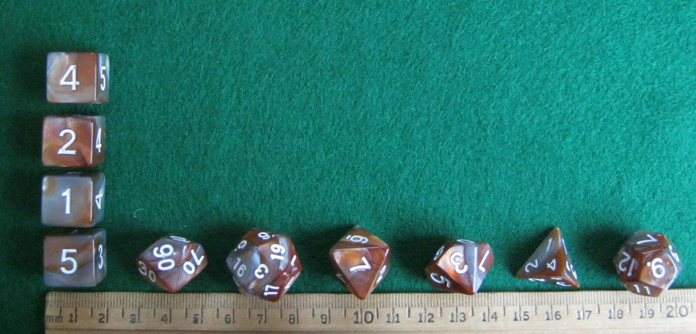 Copper Colored RPG D&D Dice Set: 7 + 3d6 = 10 polyhedral die plus bag!