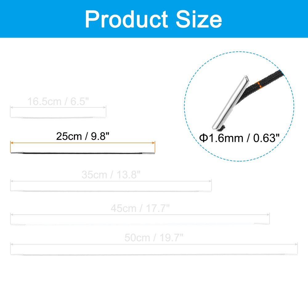 50Pcs 10" Elastic Barbed Cord 1.6mm Loop Stretch Round String Black