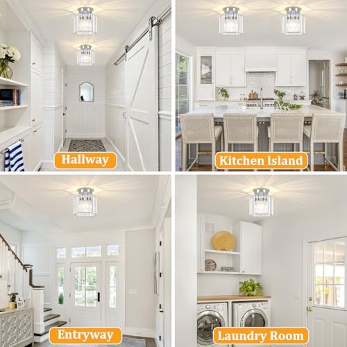 2 Pack Chrome Semi Flush Mount Ceiling Light, Modern Crystal 1-Light Chrome