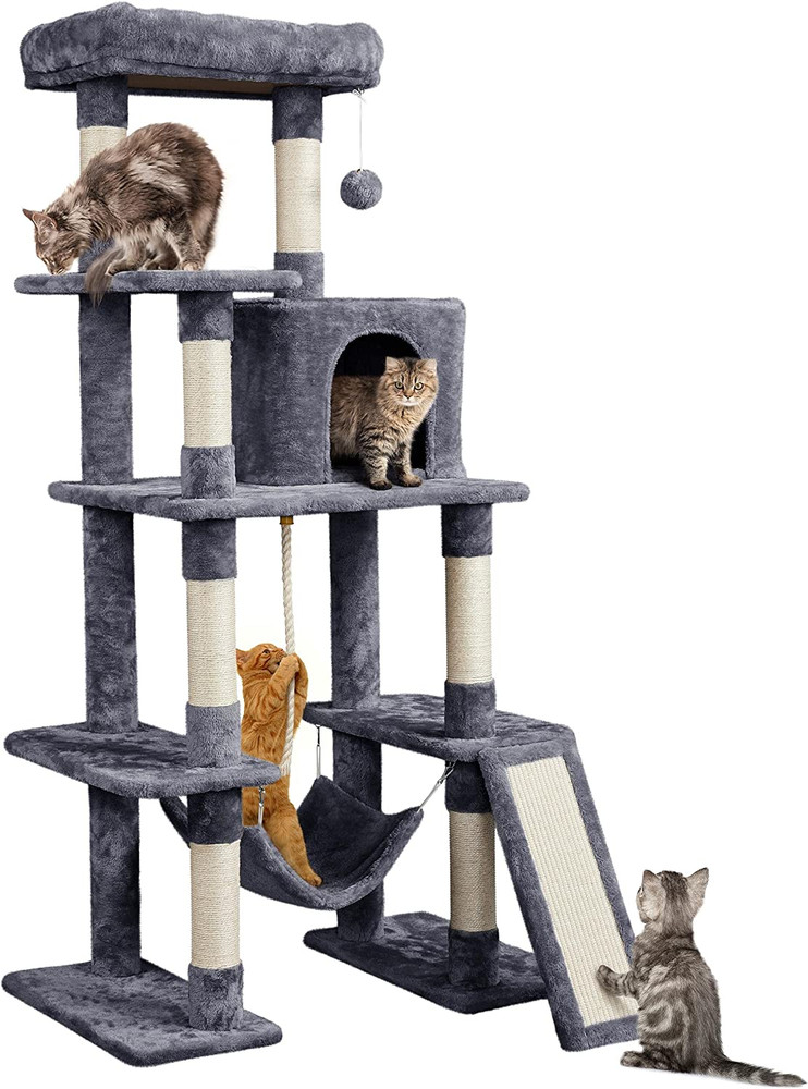 Multi Level Cat Tree Tower 63 Inch Condo Hammock Scratching Post Cat House