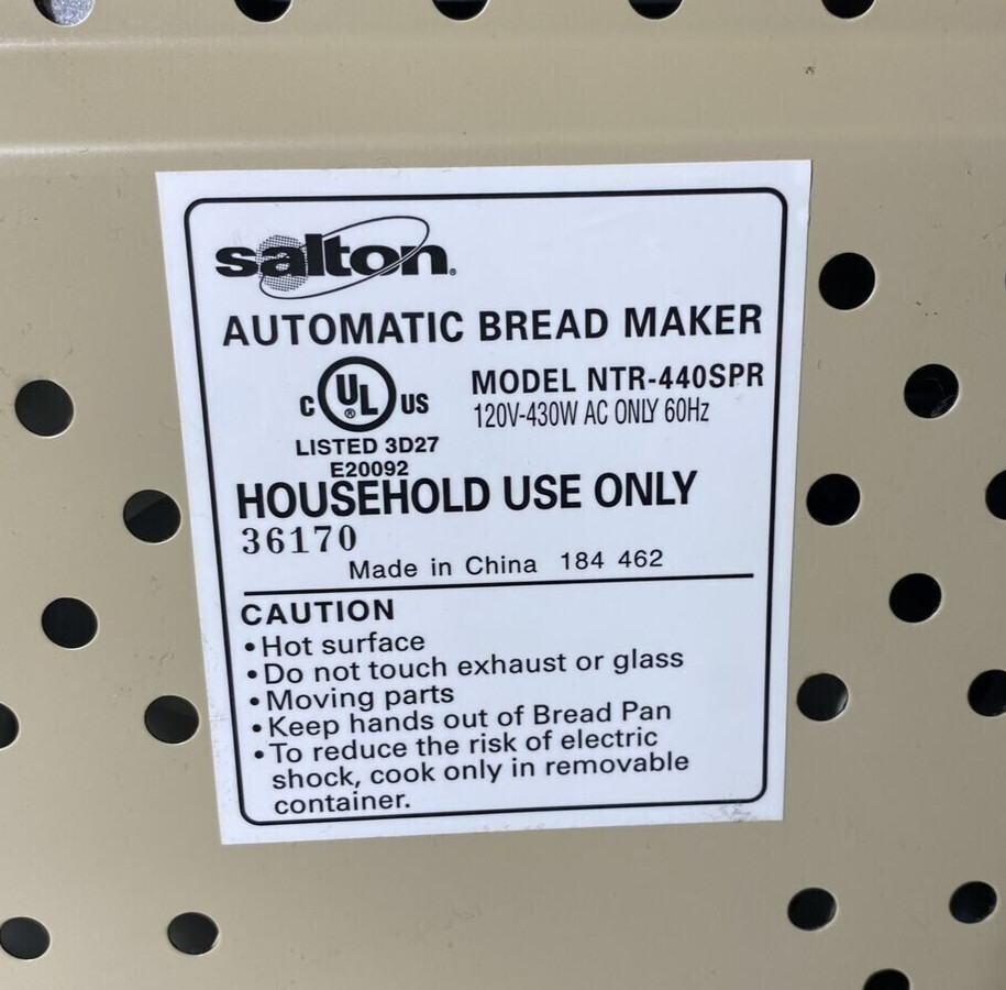 Control Panel with PCB for Salton Nutritionist Bread Maker Model NTR-440SPR only