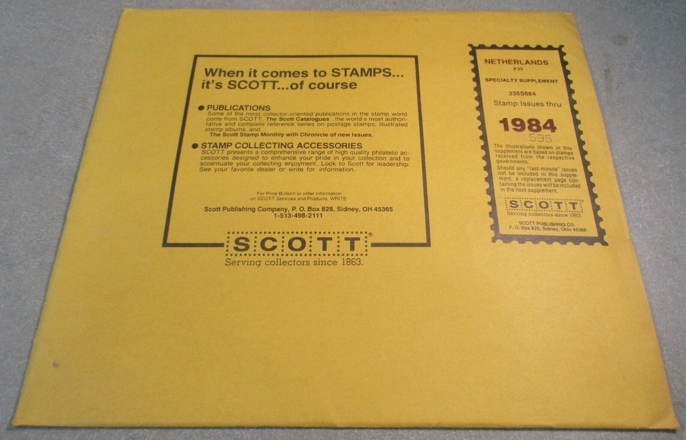"SCOTT" NETHERLANDS #35 1984 ALBUM SUPPLEMENT W/FREE SHIPPING!!!