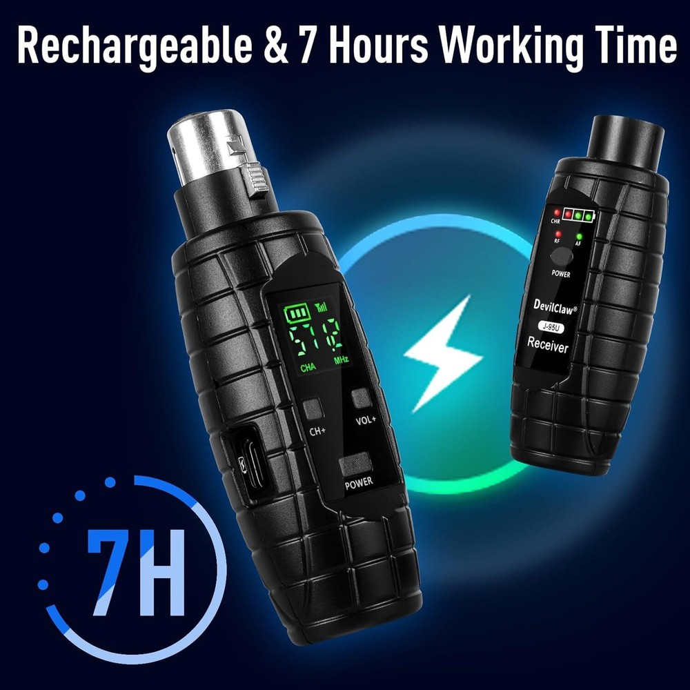 UHF Wireless Microphone System,Transmitter and Receiver XLR Adapter for Dynamic
