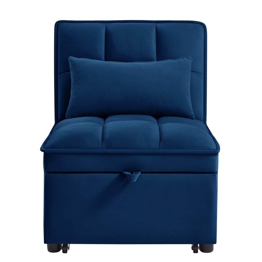 Convertible Sofa Bed Multi-Function Folding Recliner Sofa Chair w/ Pillow Navy