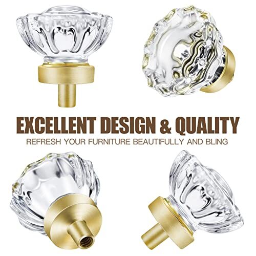 8 Pack Satin Brass Knobs for Cabinet Crystal Gold Cabinet Knobs Vintage Glass...