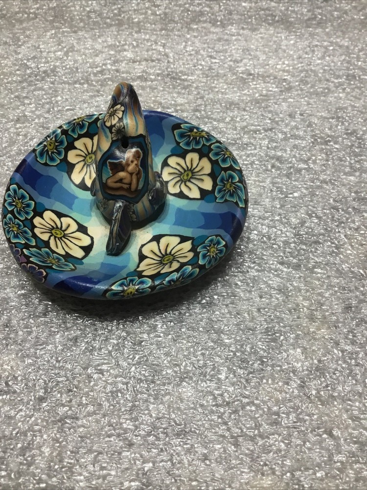 Flowered Round Multi Blue Color Dolphin Incense Holder