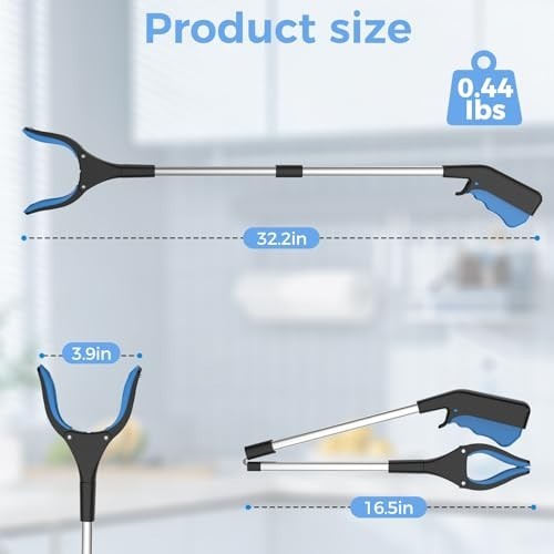 32" Long Handle Grabber Reacher Tool - 2 Pack, Easy Grip, Foldable, Magnetic Tip