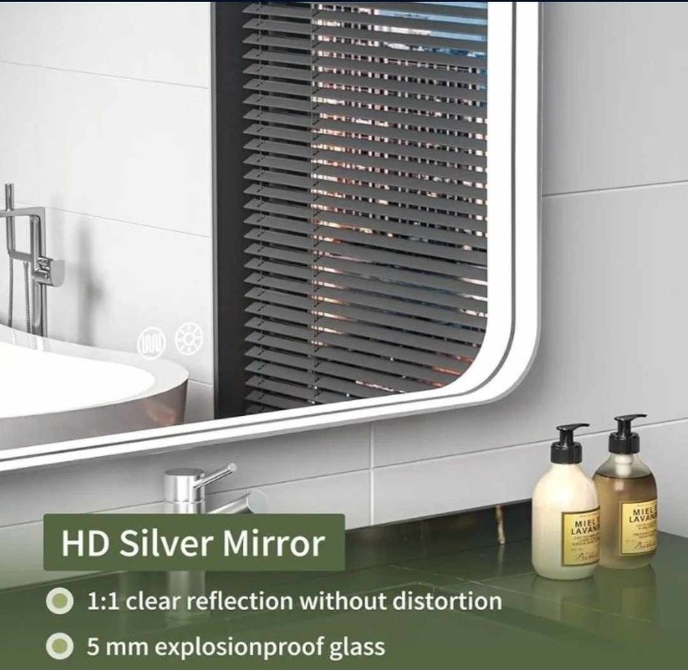 New 16" x 24" LED Bathroom Mirror with Lights, Rounded Rectangle Silver Frame...