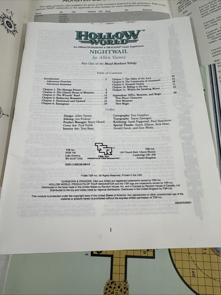 Advanced Dungeons & Dragons TSR Hollow World Nightwail: Screen, Map, Module