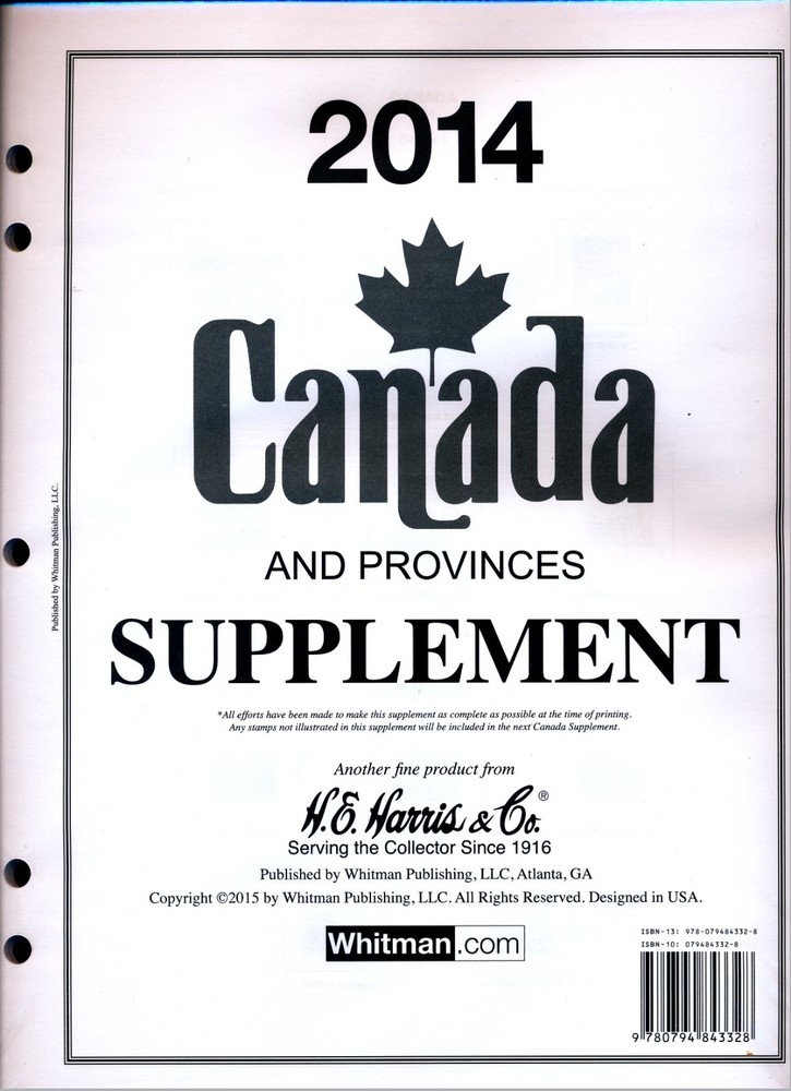 H E Harris Canada & Provinces 2014 Stamp Album Supplement