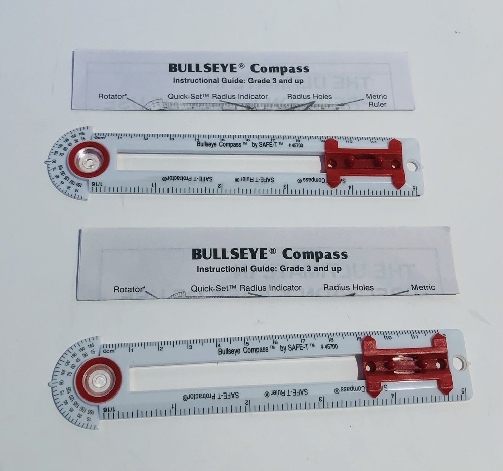 2 Bullseye Compass 4 In 1 Drawing Tool Compass Ruler Inch Centimeters Protractor