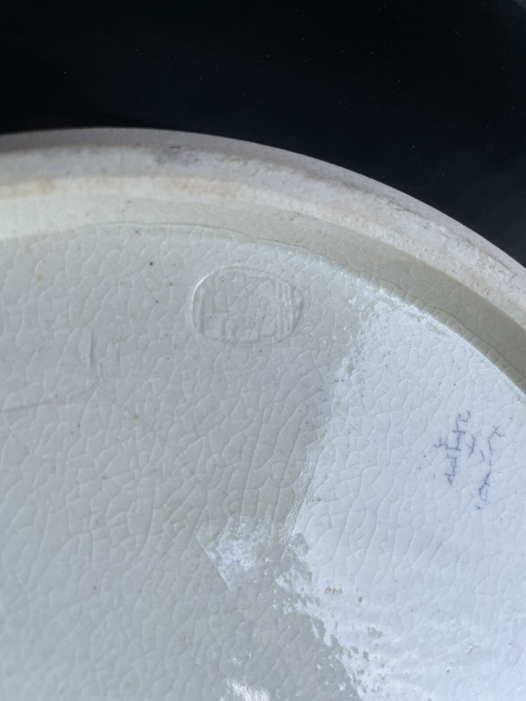 Asian Ceramic Black Cobalt White Large Dish 13”