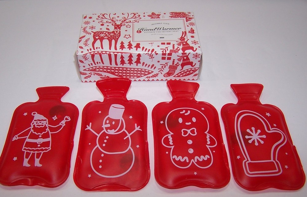4 Pack Holiday Reusable Handwarmers RED