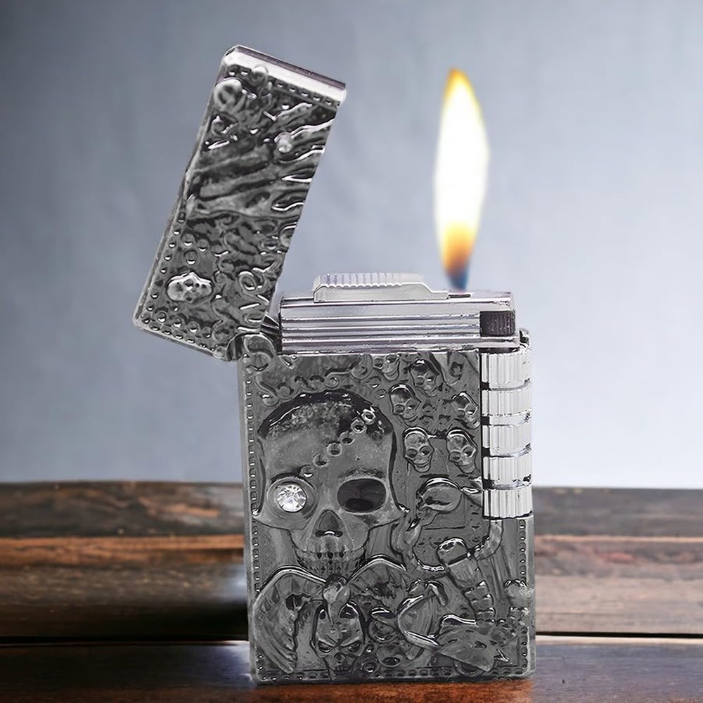 Skull Lighter - Refillable Butane, Windproof, Soft Flame, Metal Skull Design ...