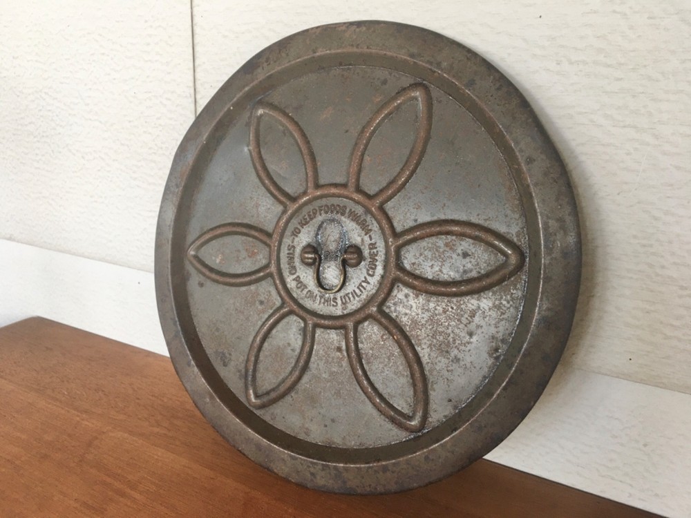 Vintage Metal Pot Cover Dark Patina 9.5” diameter
